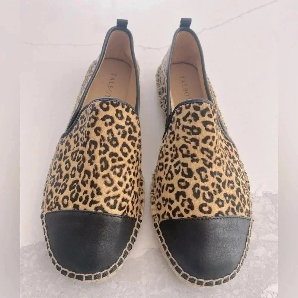 Talbots Leopard Calf Hair Cap Toe Leather Espadrille Flat Loafer Slip-On 8.5 NEW - Picture 3 of 9